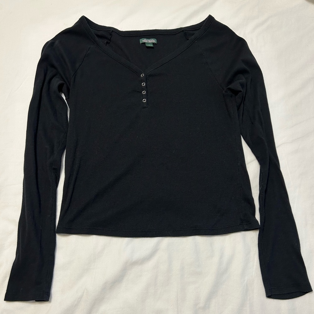 Scoop Neck Rib-knit Long-Sleeve Tee, M Plain Slim Fit Scoop Neck